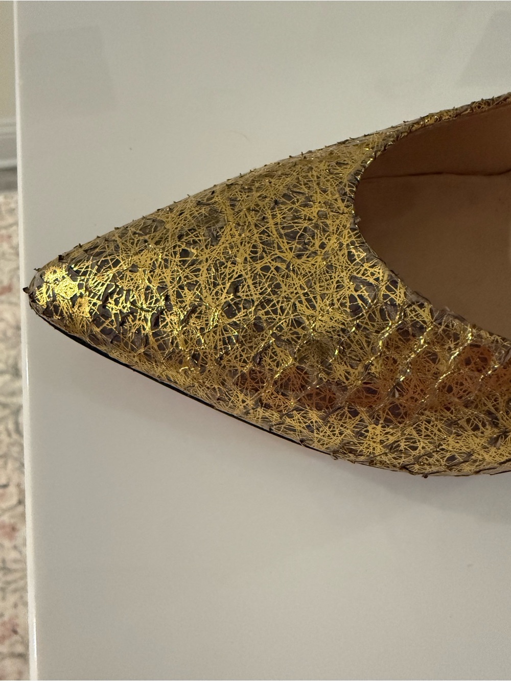 Jimmy Choo Gold Textured Pointed-Toe Pumps - Picture 3 of 11
